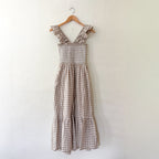Marea by Liz Joy Sasco Midi Dress in Smocked Tan Dune Gingham | XS