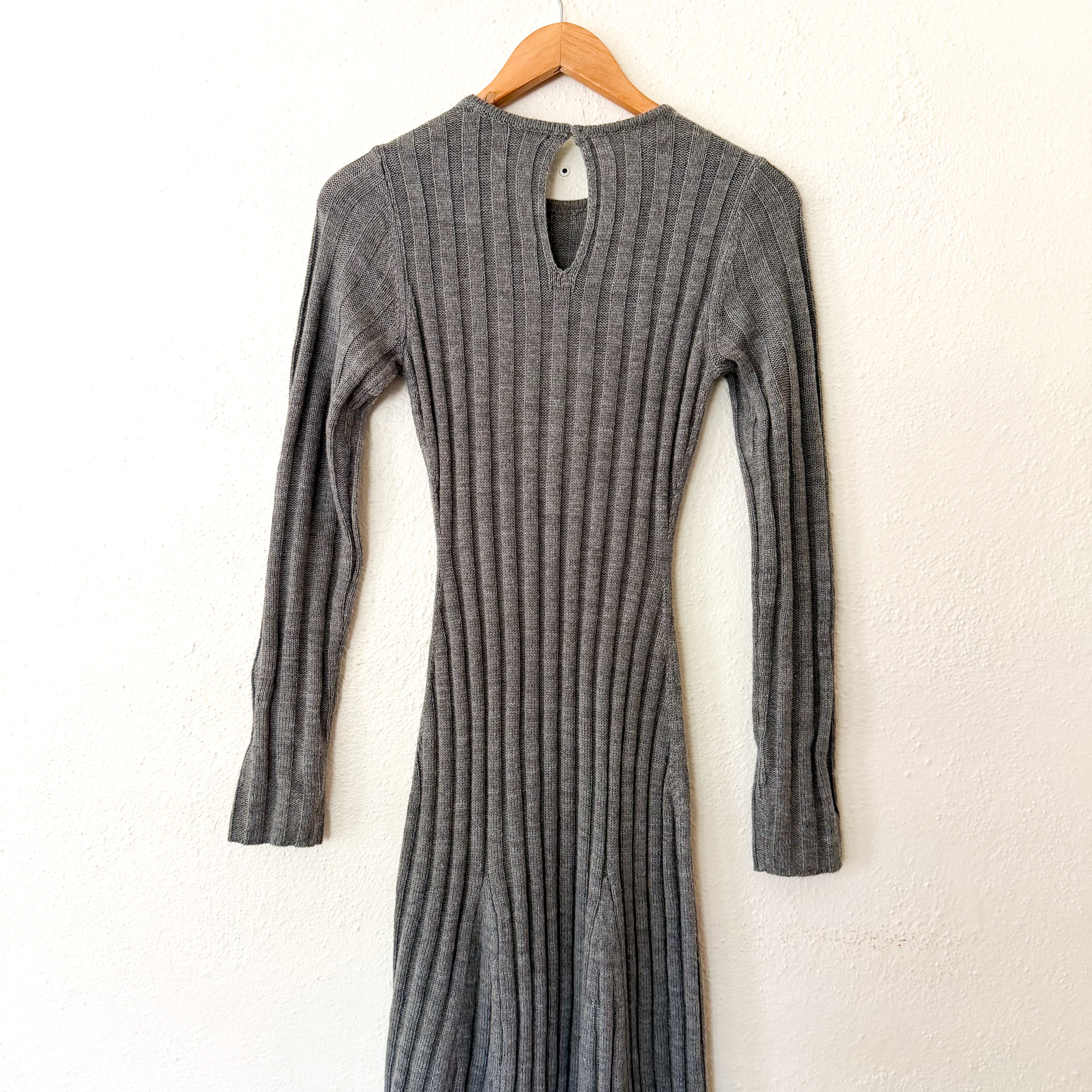 French Connection Babysoft Fit and Flare Ribbed Sweater Dress in Dark Grey | XS