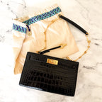 Tory Burch Lee Radziwill Black Croc-Embossed Leather Petite Bag