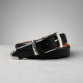 Martin Dingman Black Crocodile Grain Italian Calfskin Belt with Silver Tip | 42