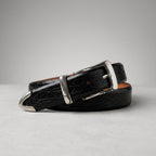 Martin Dingman Black Crocodile Grain Italian Calfskin Belt with Silver Tip | 42