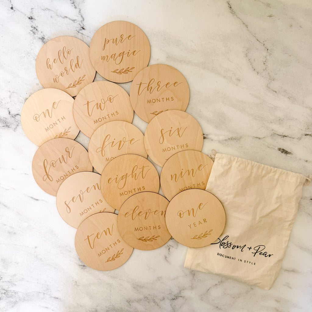 Blossom + Pear 14 Wooden Month + Milestones Photo Prop Set