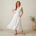 O.P.T. Calypso Cotton Smocked White Swiss Dot Midi Dress | XS