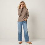 Vince 100% Cashmere Donegal Side Slit Turtleneck Sweater in Beige Camel | XXS