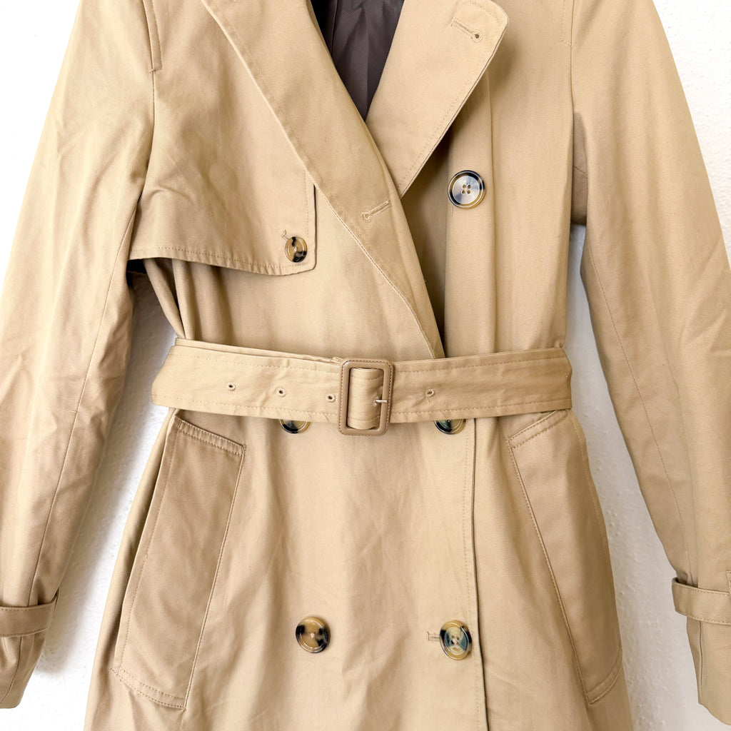 Mango Classic Double Breasted Belted Longline Trench Coat in Beige, sz XS