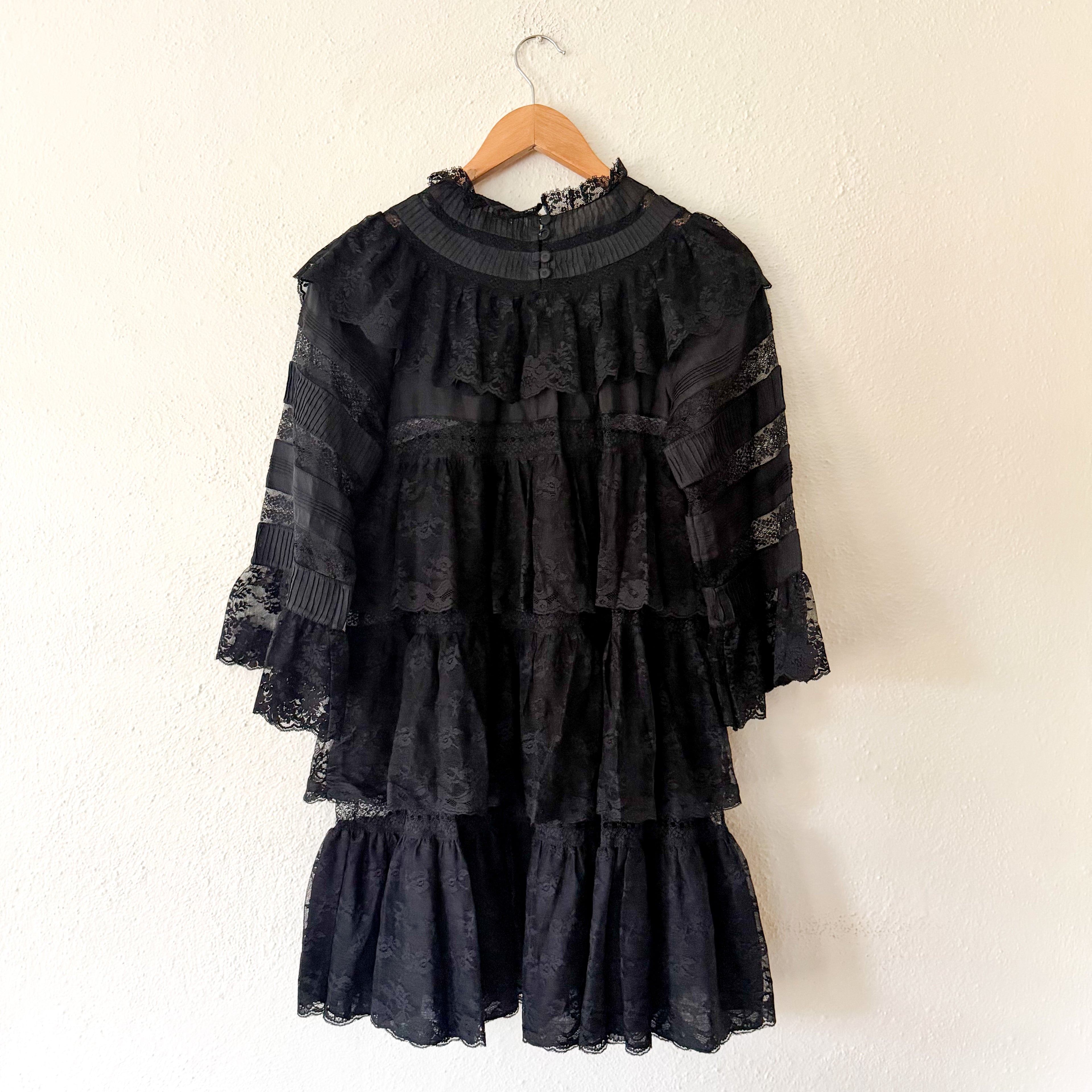 DÔEN Oralie Black Lace 3/4 Sleeve Mini Dress | XS