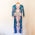 Boden 100% Silk Angel Sleeve Boatneck Midi/Maxi Dress in Orchid Canopy | 0R