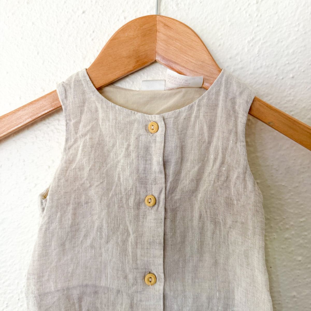 H&M 100% Linen Tan Sleeveless Button Down Romper | 0-3m