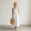 J.Crew White Squareneck 100% Linen Midi Dress | 0
