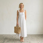 J.Crew White Squareneck 100% Linen Midi Dress | 0