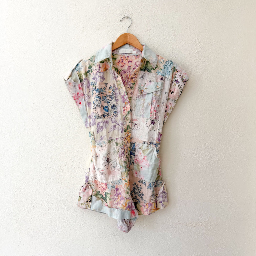 ZIMMERMANN Petite Halliday Linen Floral Printed Romper | 0P