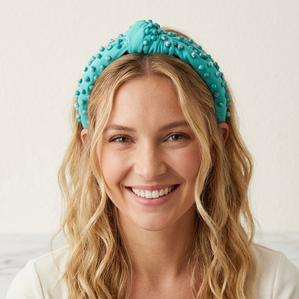 Lele Sadoughi Turquoise Tonal Howlite Round Beaded Embellished Headband