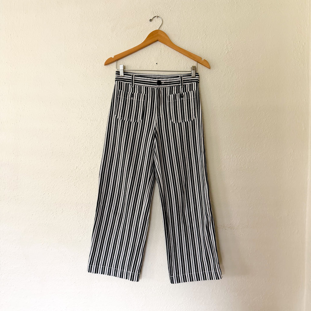 Loft The Palmer Wide Leg Pant in Black & White Stripe | 0