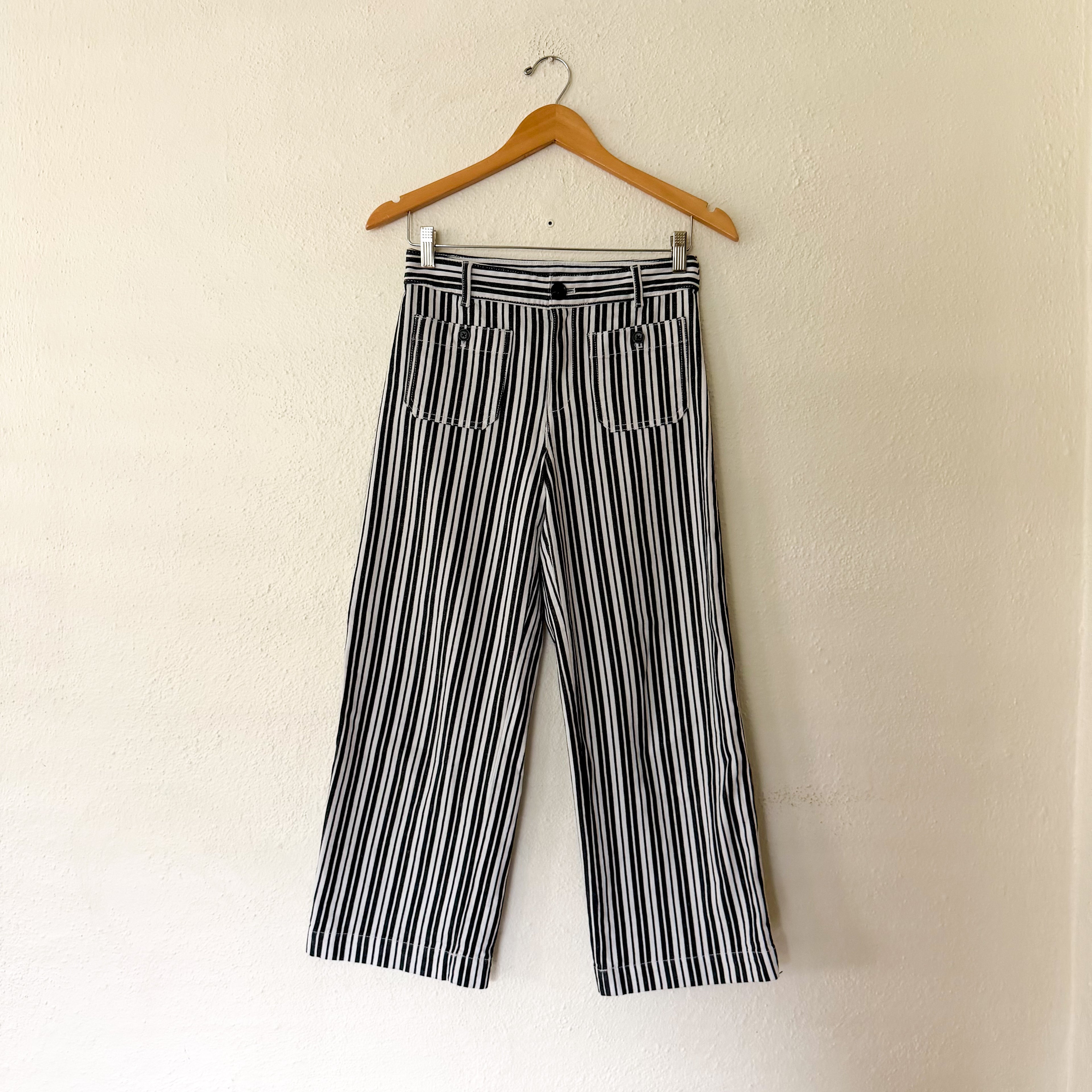 Loft The Palmer Wide Leg Pant in Black & White Stripe | 0