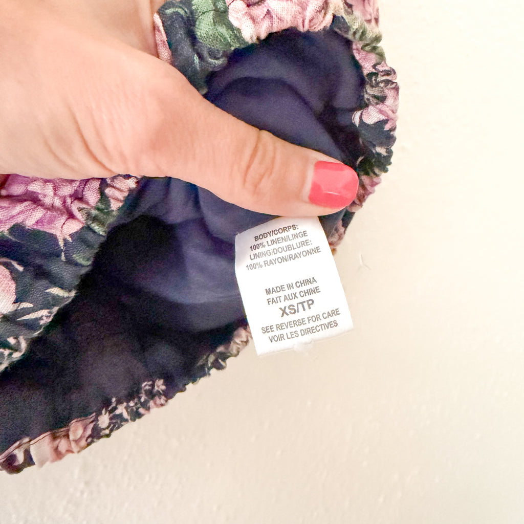 Cami NYC 100% Linen Cropped Purple Floral Puff Sleeve Blouse | XS