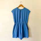 Womens Blue Throw & Go Shortsie Dupe Knit Muscle Sleeve Top Romper | Sm
