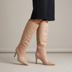 Marc Fisher Georgiey Pointed Toe Knee High Boot in Cream | 6.5