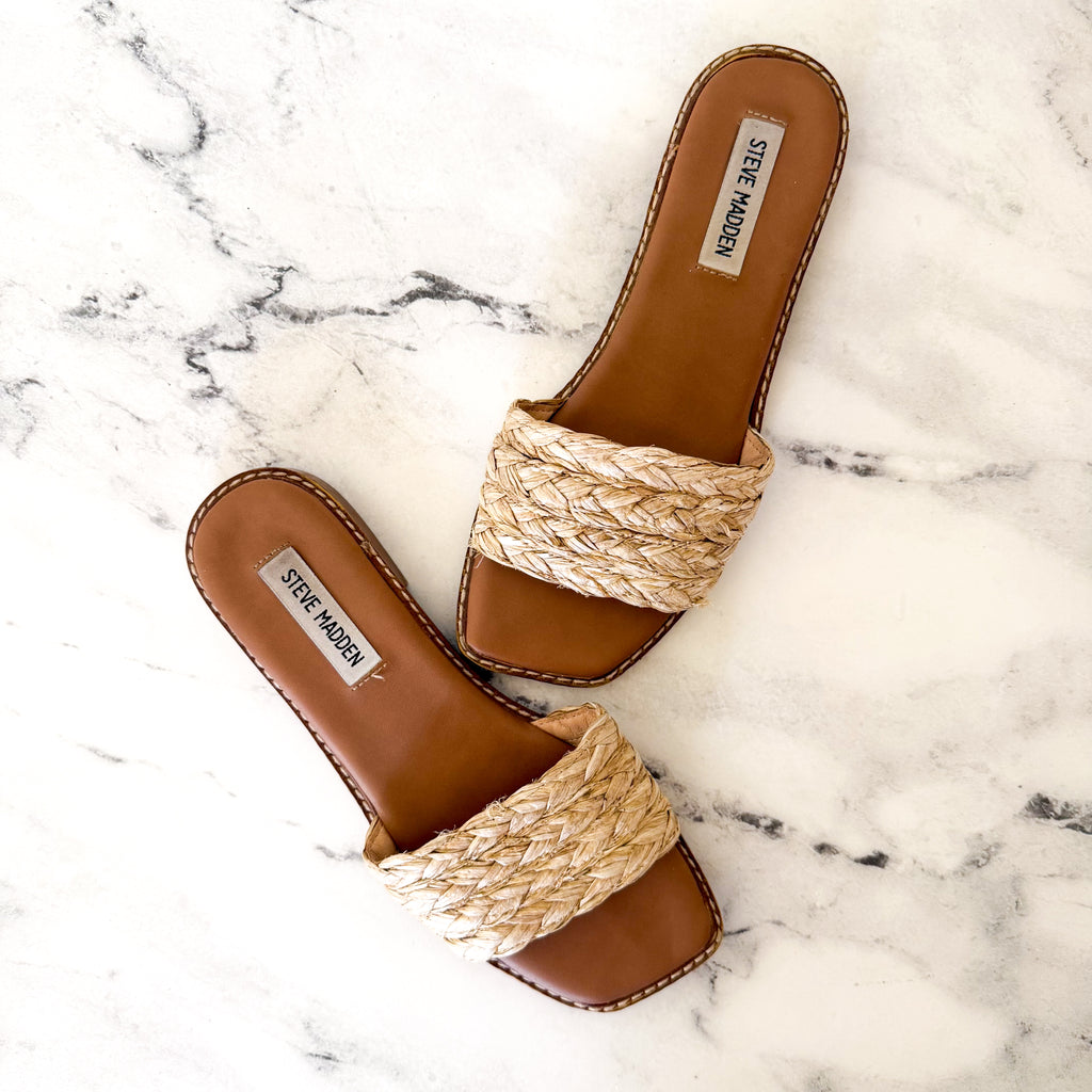Steve Madden Sandra Raffia Slide Sandals in Natural | 6.5