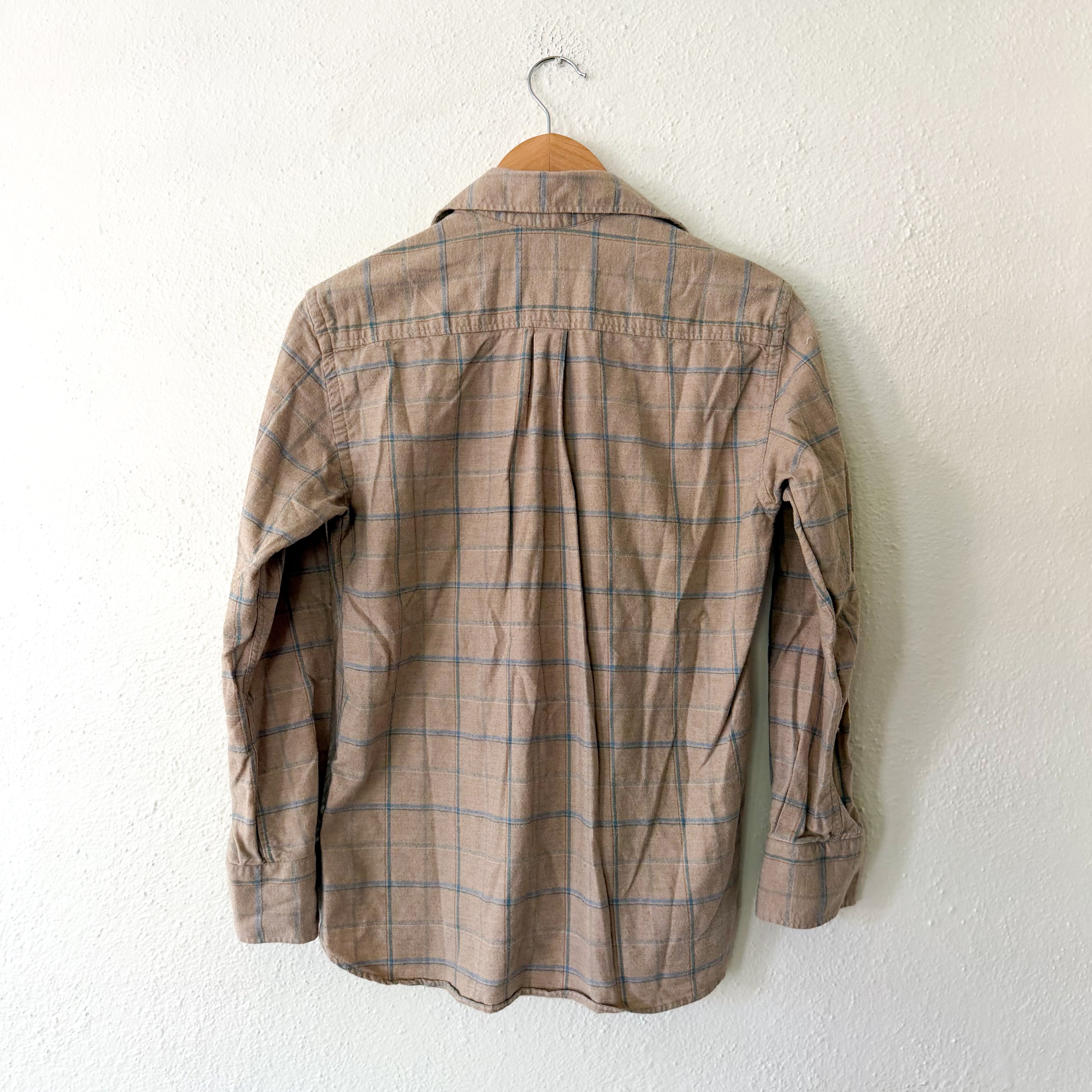 Beaufort & Blake Moreland Cashmere Blend Flannel Button Down Shirt in Tan Plaid | XS
