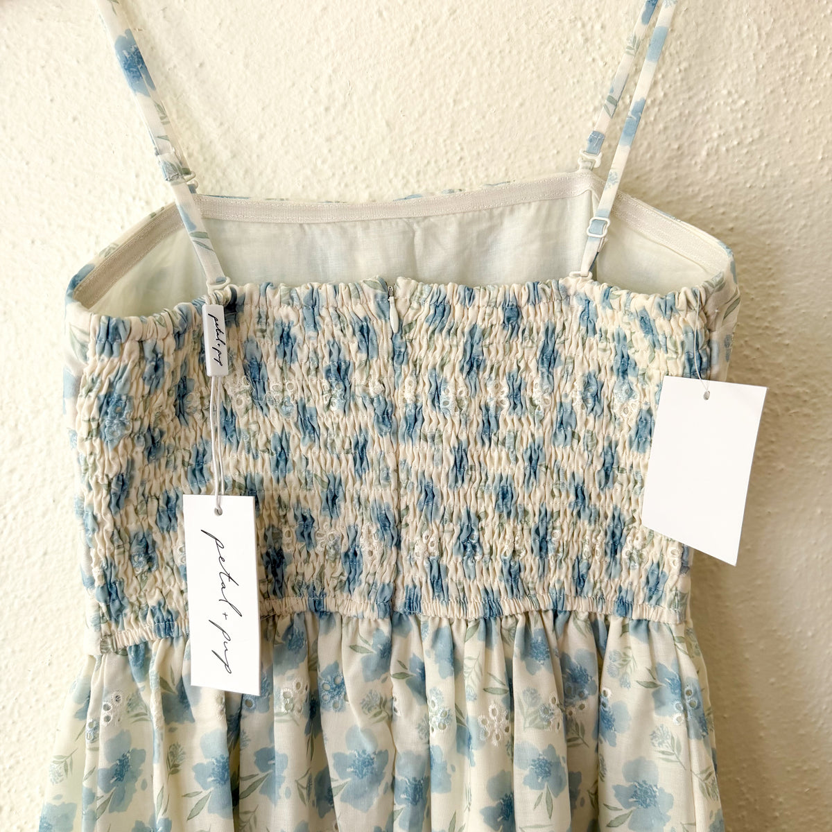 Petal & Pup Blue & White Lisette Strapless Midi Dress | XS
