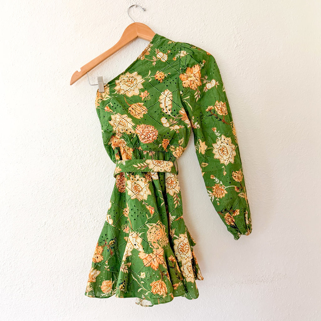 Hemant & Nandita Dija One Shoulder Long-Sleeve Floral Print Mini Dress | XXS