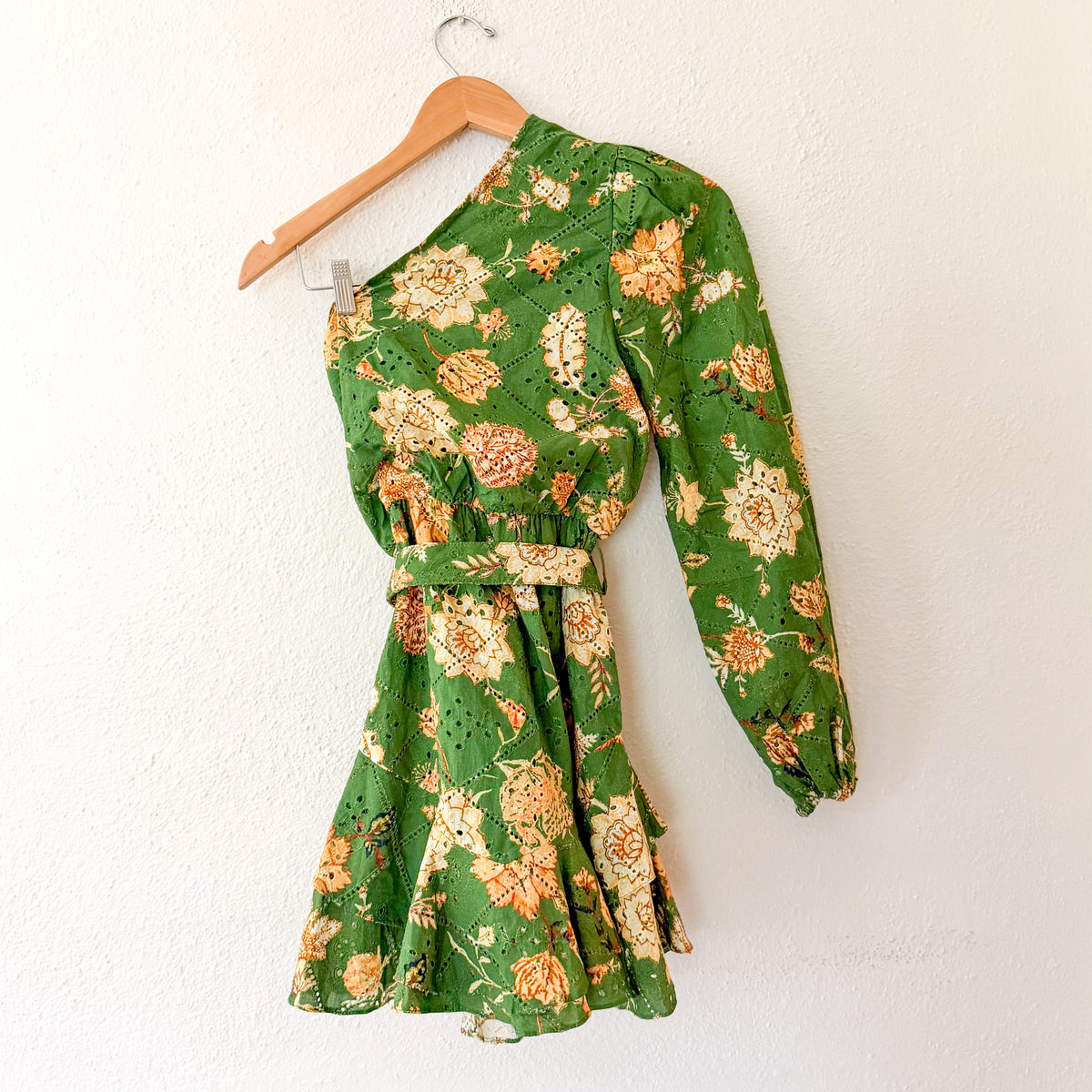Hemant & Nandita Dija One Shoulder Long-Sleeve Floral Print Mini Dress | XXS