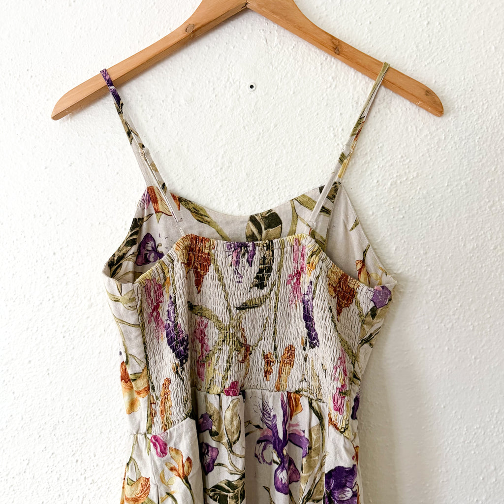 Joie Linen Blend Neutral Floral Midi Dress | S