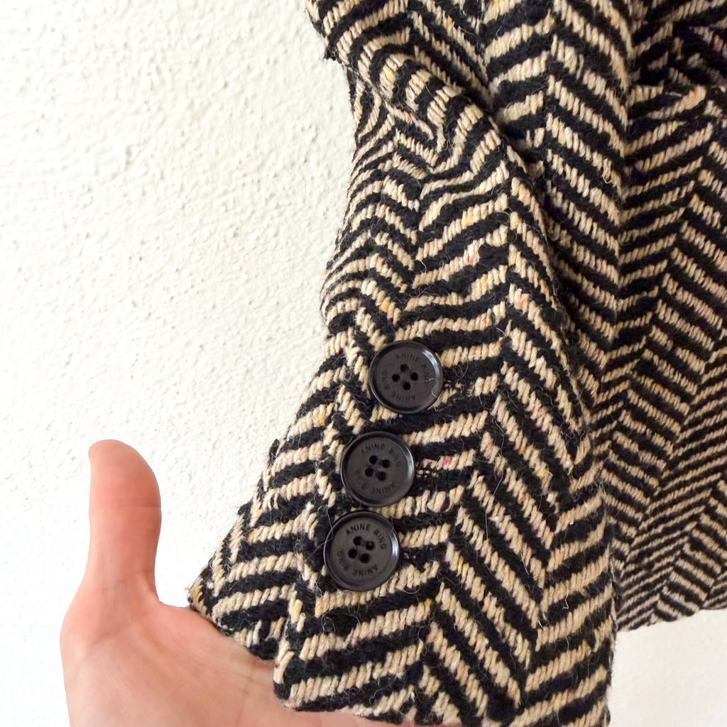 Anine Bing Diana Fishbone Wool Blend Blazer Jacket in Black | XS