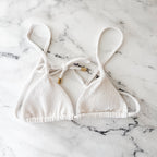 H&M White Textured Fabric Triangle Bikini Top | XS