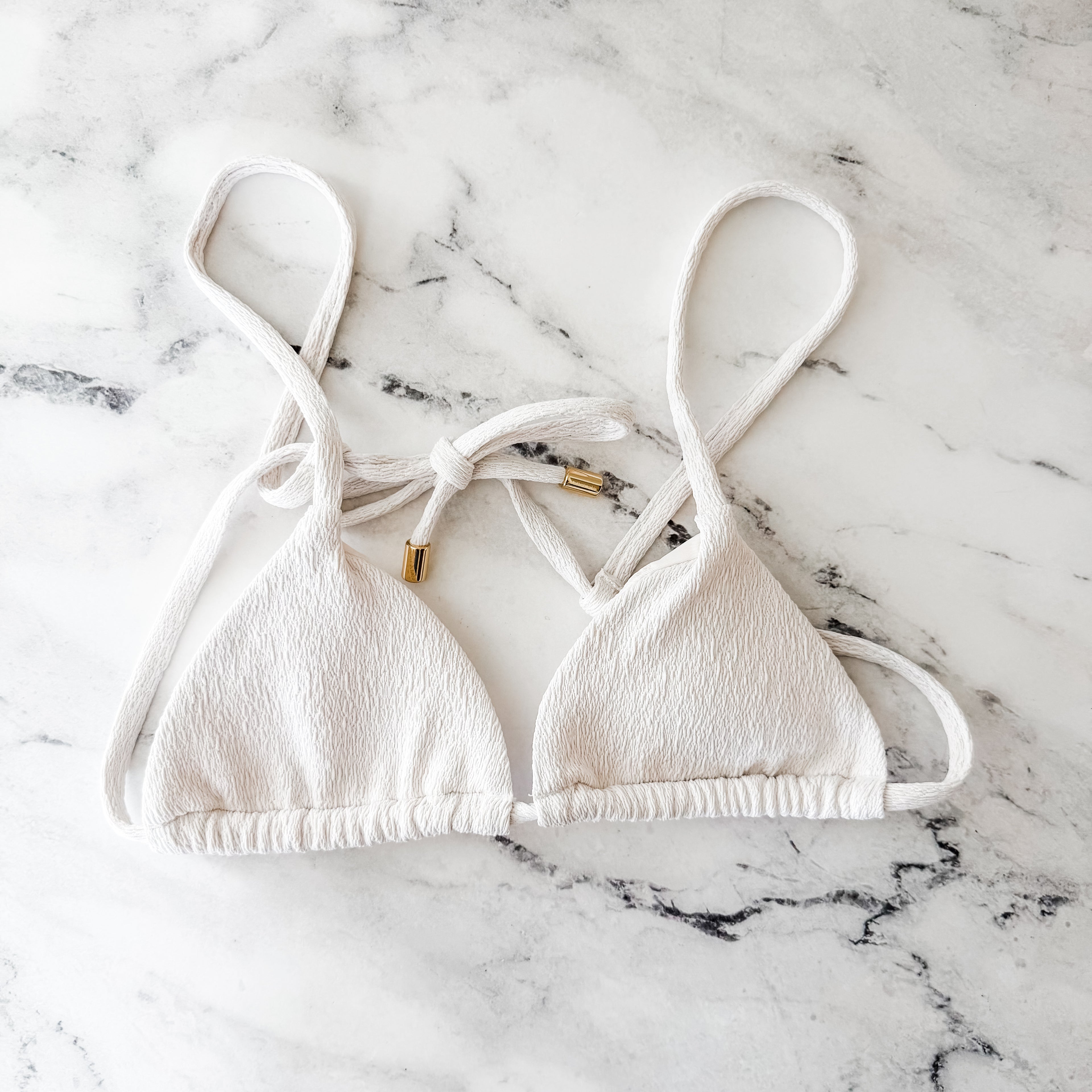 H&M White Textured Fabric Triangle Bikini Top | XS