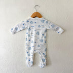 Feather Baby Cream Ocean Print Pima Cotton Long Sleeve Snap Footed Sleeper | 3-6m