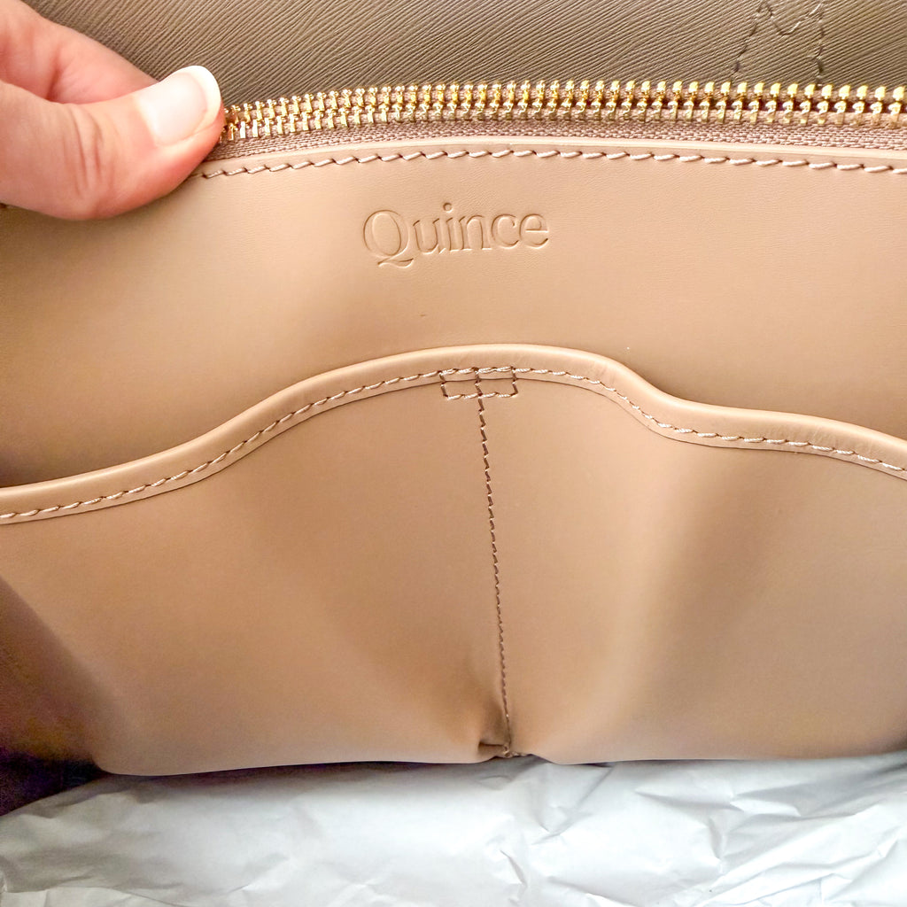Quince Italian Leather Triple Compartment Shopper Tote in Cappuccino