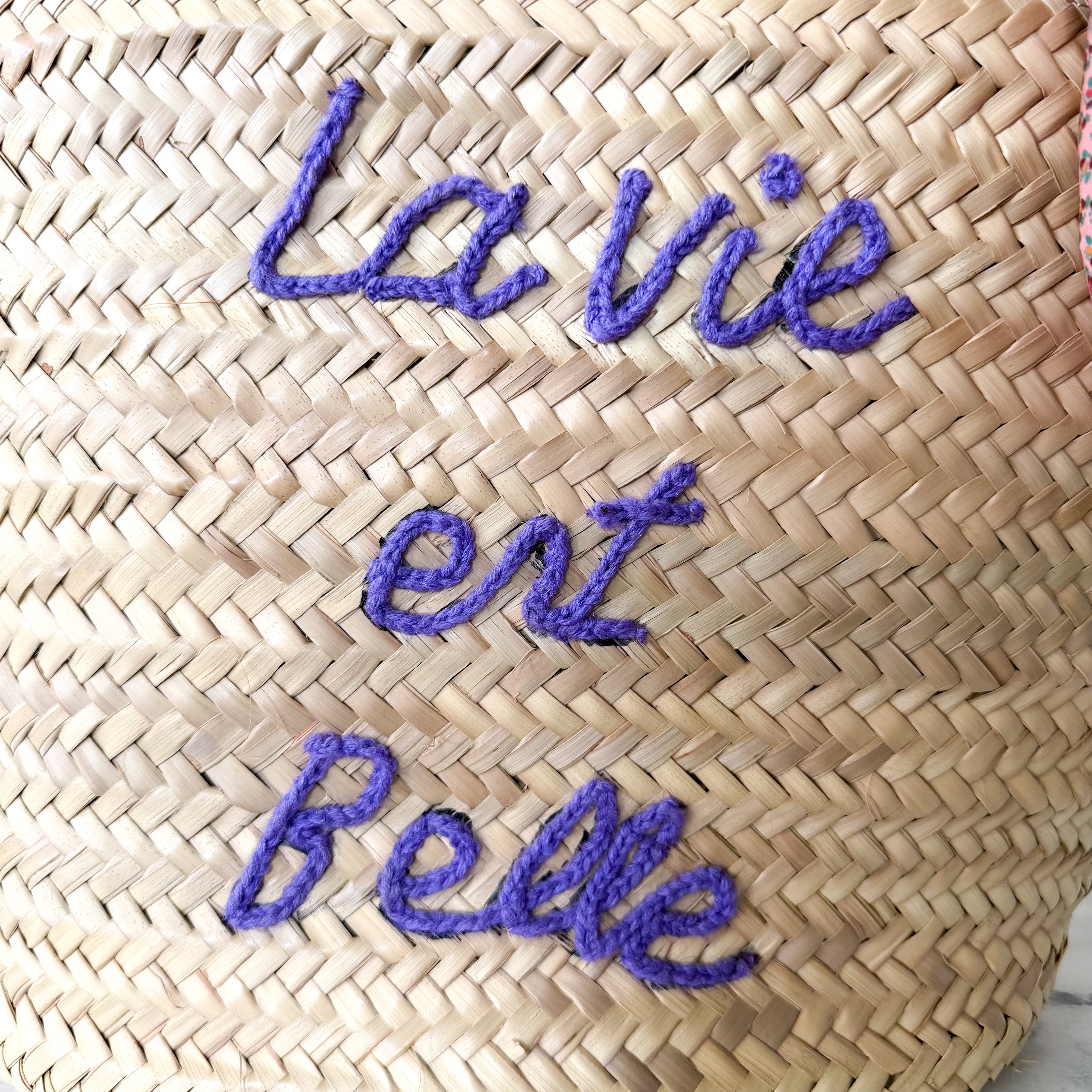 La Vie Est Belle Straw French Market Tote with Braided Leather Handles & Scarf
