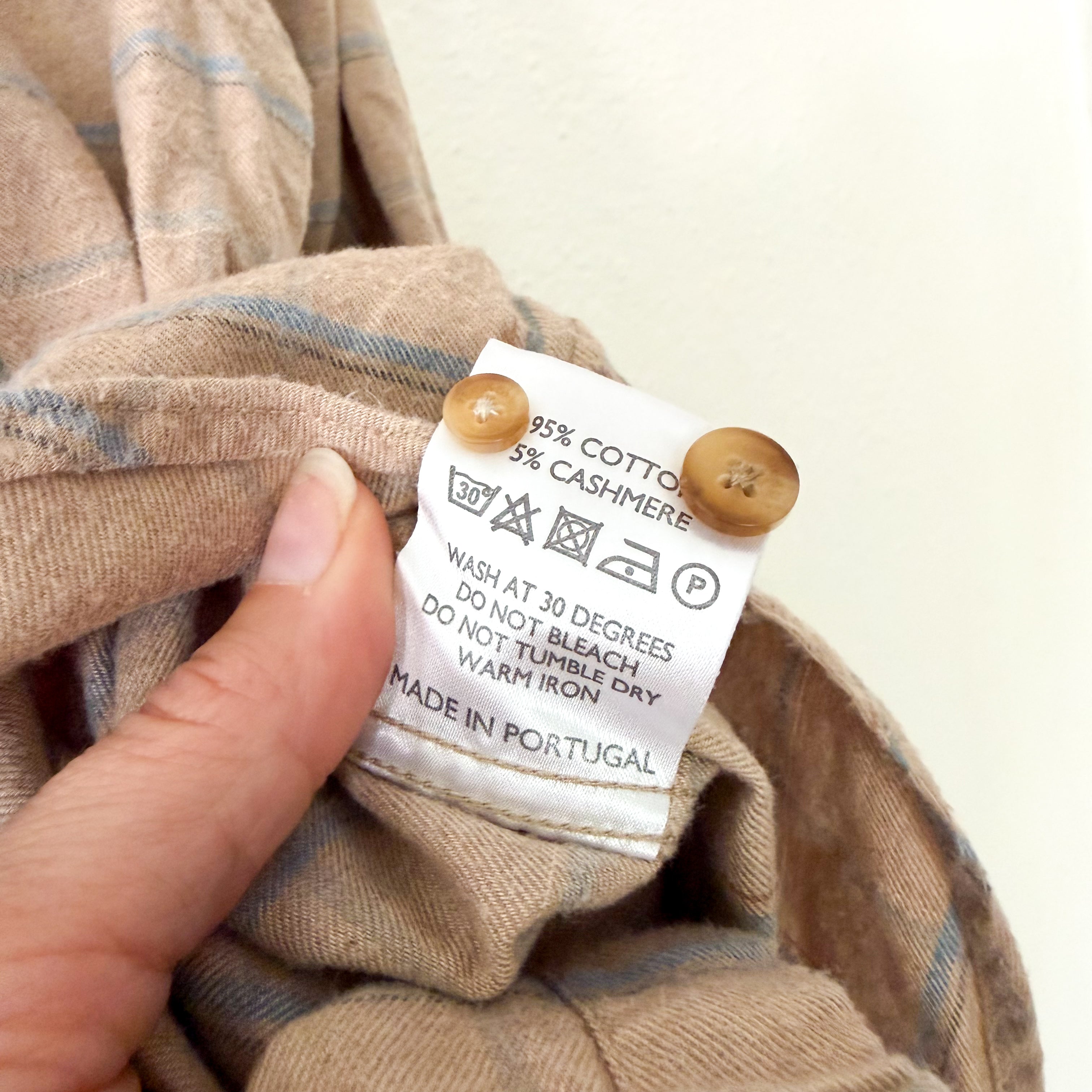 Beaufort & Blake Moreland Cashmere Blend Flannel Button Down Shirt in Tan Plaid | XS