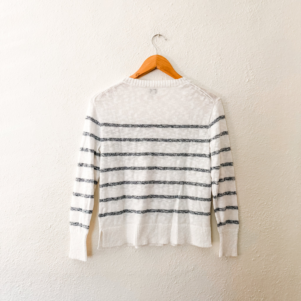 J.Crew White Navy Stripe Crewneck Beach Sweater | XS