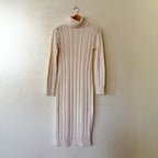 River Island Turtleneck Cable Knit Long Sleeve Midi Sweater Dress in Cream | S
