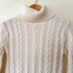 River Island Turtleneck Cable Knit Long Sleeve Midi Sweater Dress in Cream | S