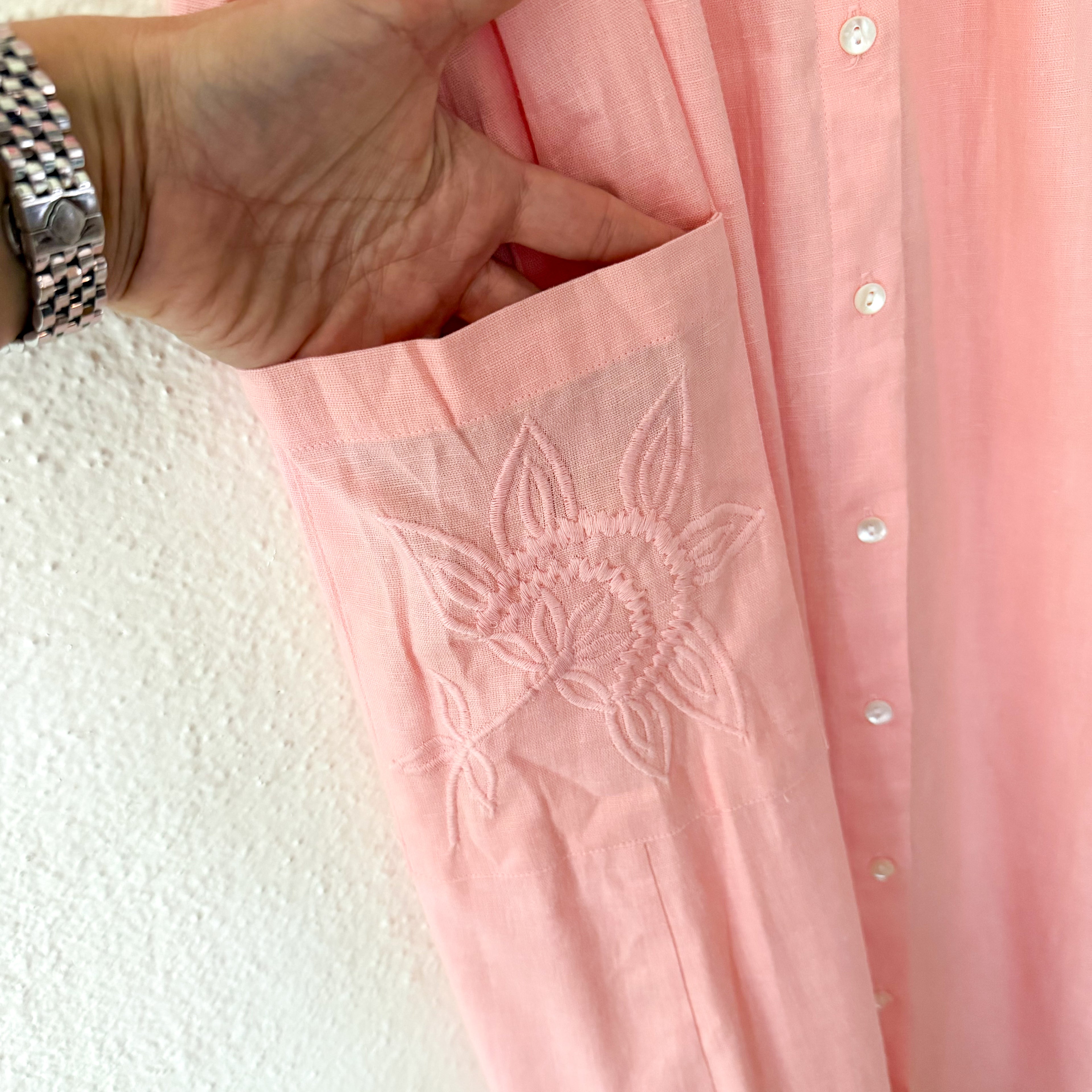 Juliet Dunn London Pink Floral Embroidered Cotton Midi Dress | 1