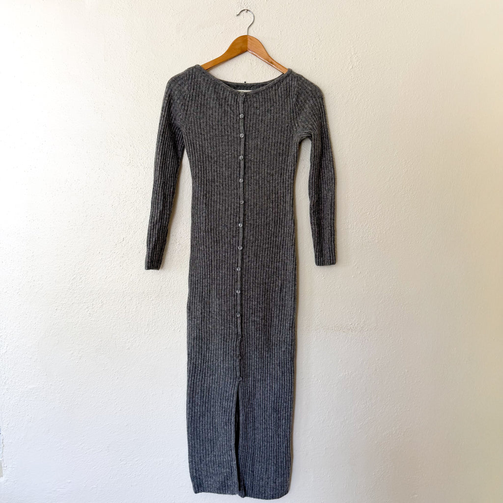 Abercrombie & Fitch Ribbed Wool-Blend Midi Sweater Dress in Dark Grey | XSP
