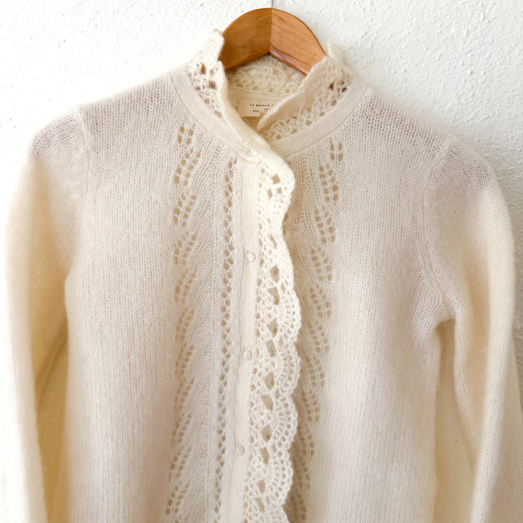 Sézane Angie Mohair Merino Wool Button Down Cardigan in Ecru | XXS
