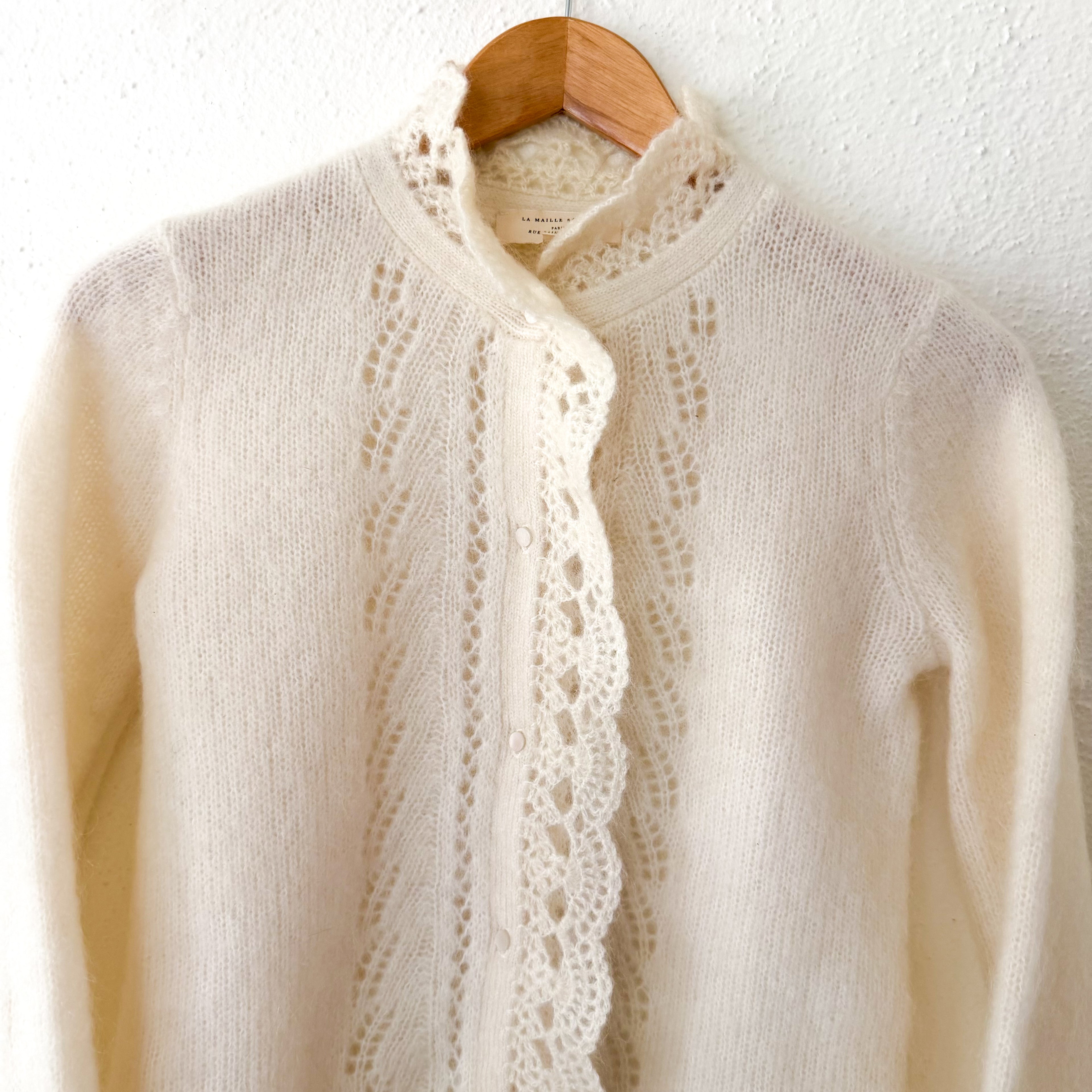 Sézane Angie Mohair Merino Wool Button Down Cardigan in Ecru | XXS