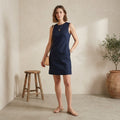 Spanx EasyBreezy A-Line Linen Blend Mini Dress in Timeless Navy | XS