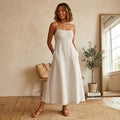 Madewell Striped Linen Empire-Waist Midi Dress in Lighthouse | XS