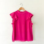 DKNY Sleeveless Ruffle Silky Chiffon Blouse in Hot Pink | S