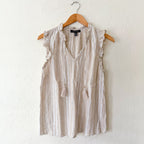 Ellen Tracy Linen Blend Tan Stripe Sleeveless Top | S