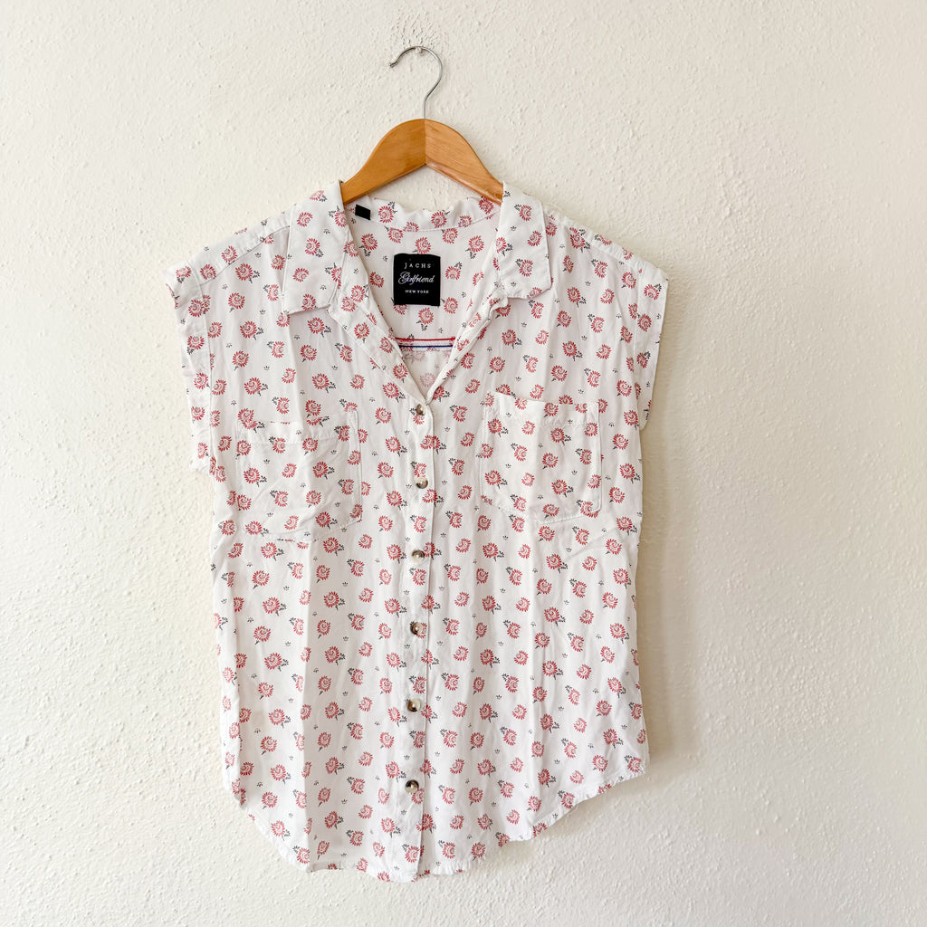 Jachs New York Girlfriend Floral Rayon Short Sleeve Button Up Blouse | XS