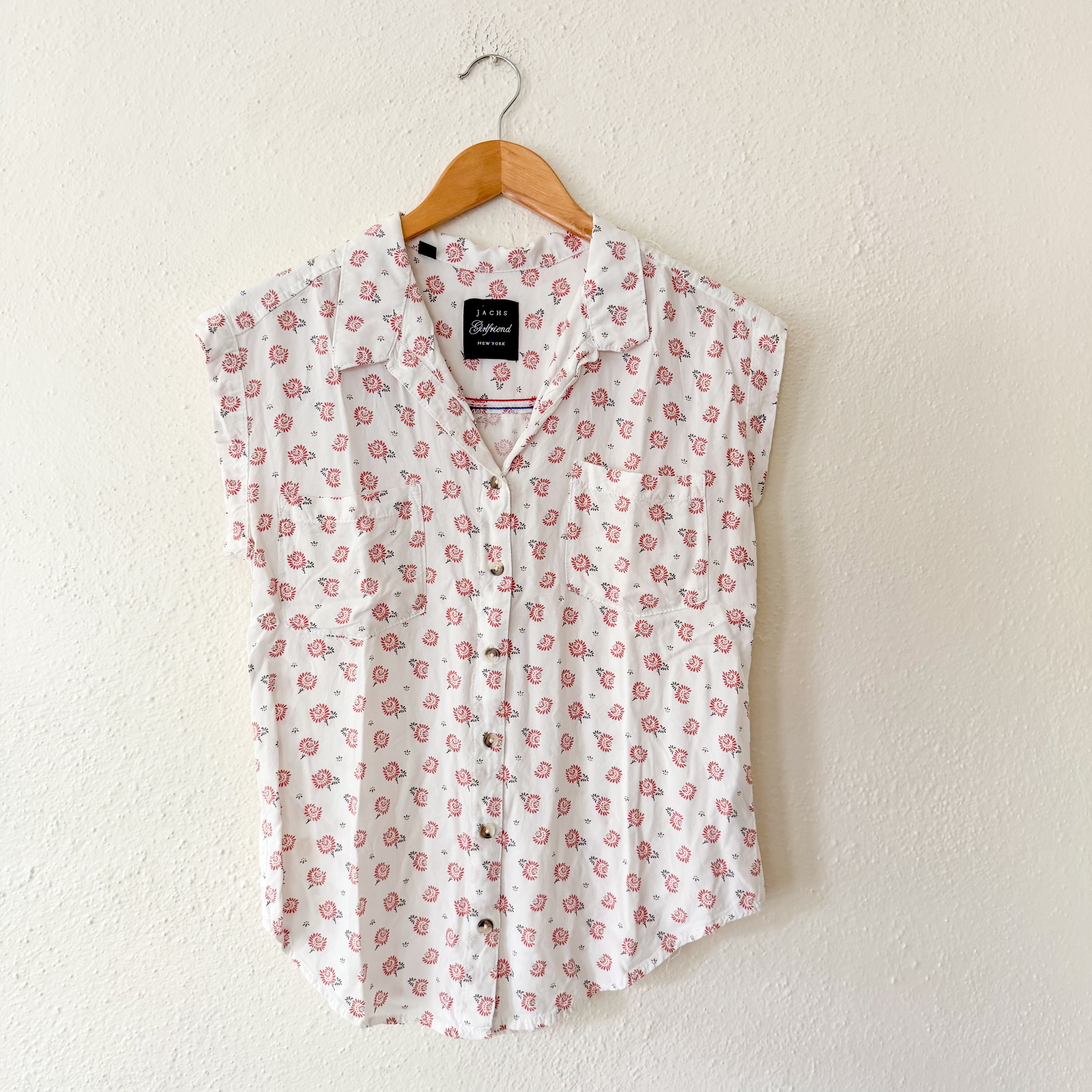 Jachs New York Girlfriend Floral Rayon Short Sleeve Button Up Blouse | XS