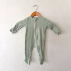 Cloud Island Sage Green Cotton Footed Zipper Sleeper | 3-6m