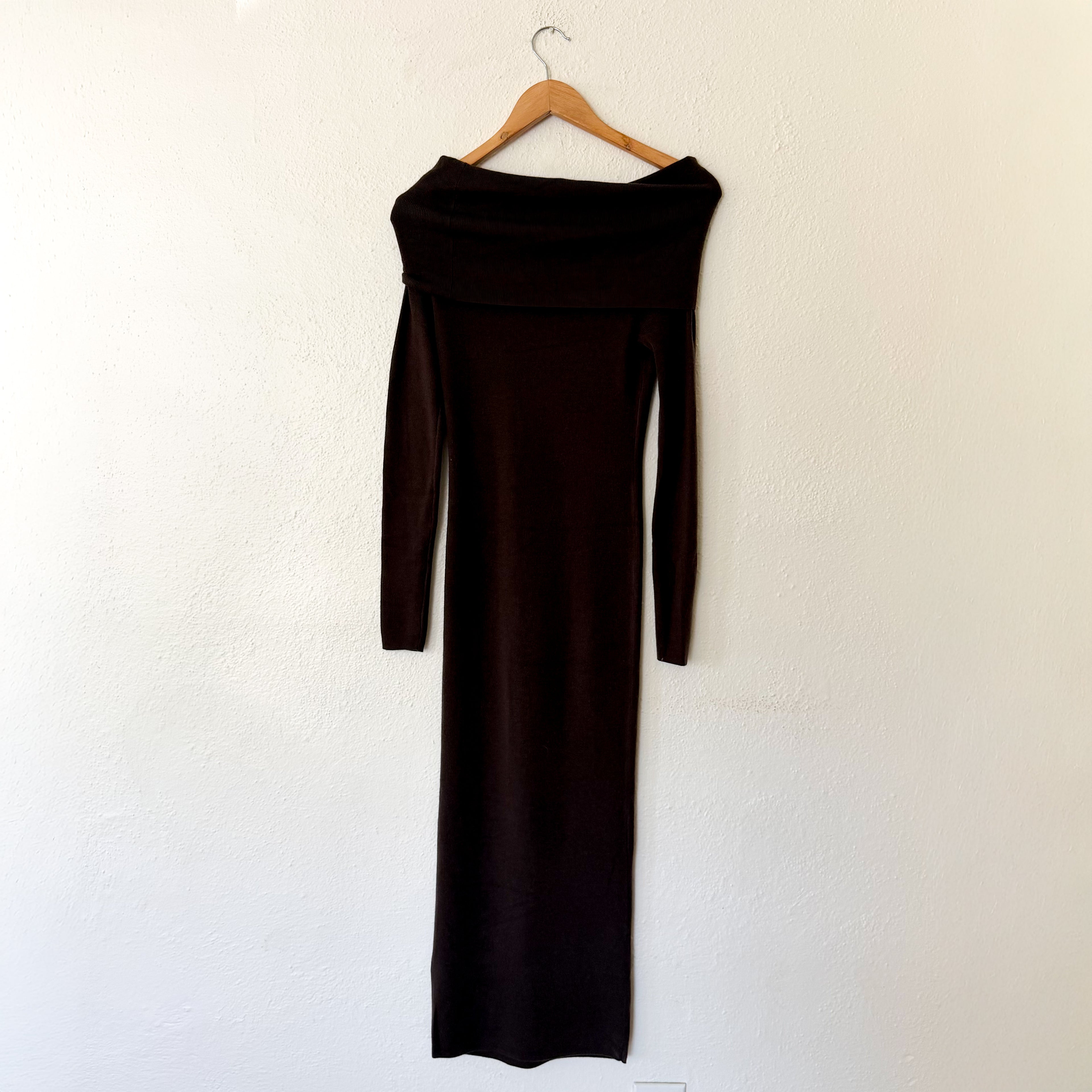 Charles Henry Wool Blend Off-The-Shoulder Long Sleeve Sweater Dress in Espresso | XS