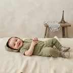 Nordstrom Organic Cotton Olive Green Hooded French Terry Jumpsuit | 0-3m